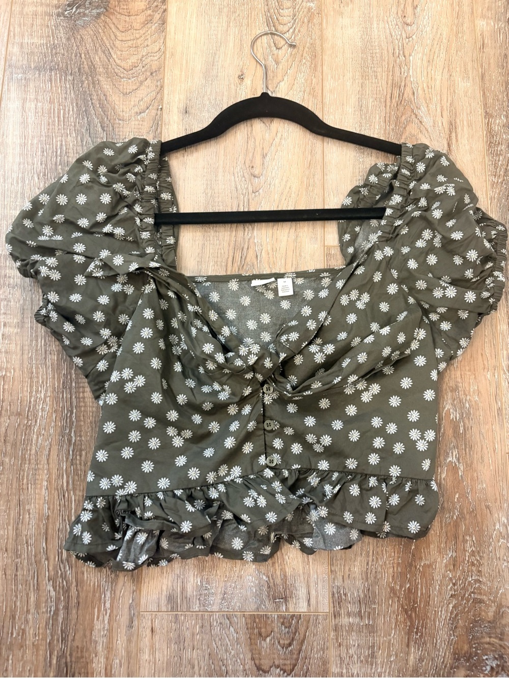 Abound Olive Green Daisy Ruffle Crop Top